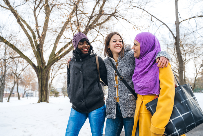 Women Walking in Park Winter
