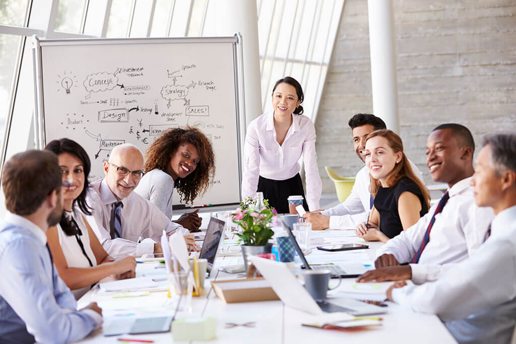 businesswoman leading meeting
