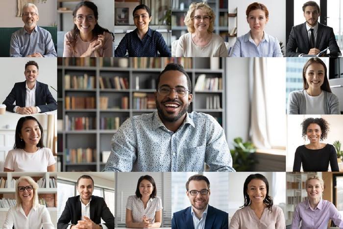 Conference Call Grid with Diverse Business Professionals