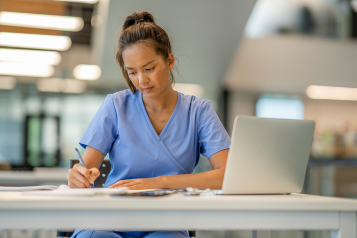 HCP working at desk
