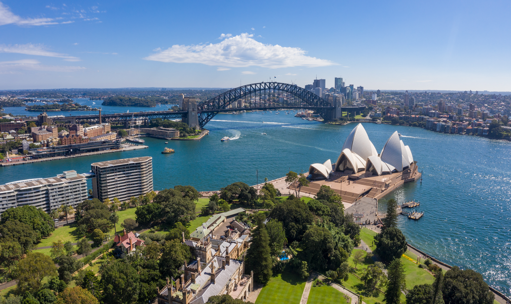 Aerial view from the Parade Ground gardens looking in Sydney Australia