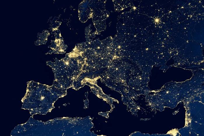 Europe from space at night