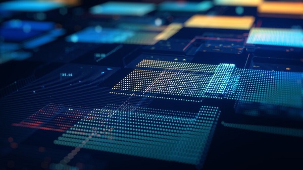Big data binary code concept interconnected blocks of data