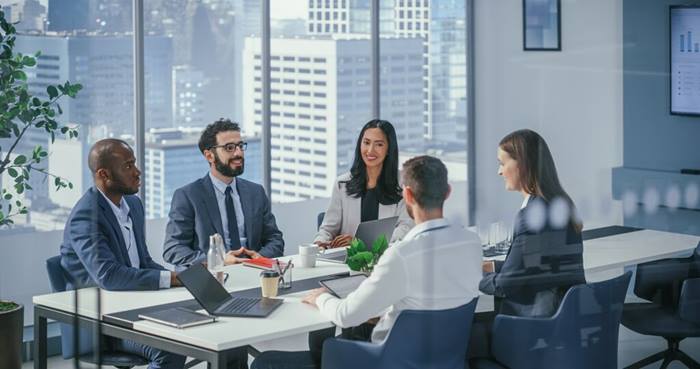 Team of Managers and Executives Talk Discuss Strategy