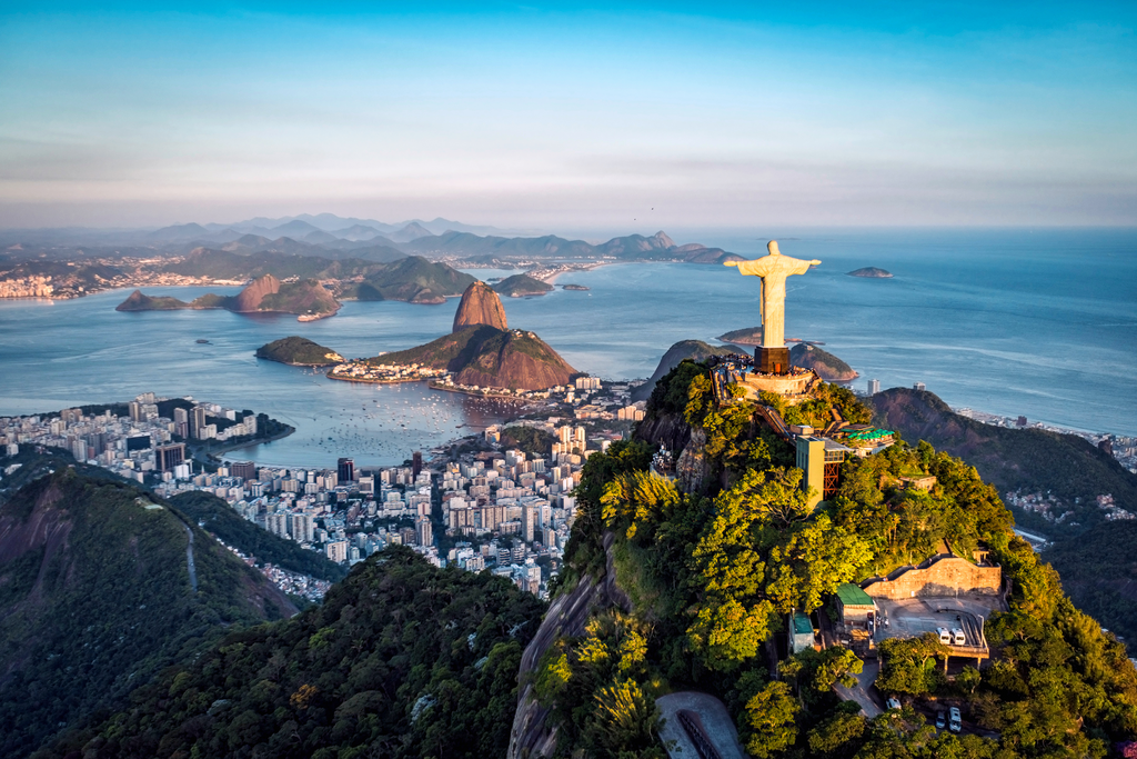 Aerial view of Rio de Janeiro Christ and Botafogo Bay
