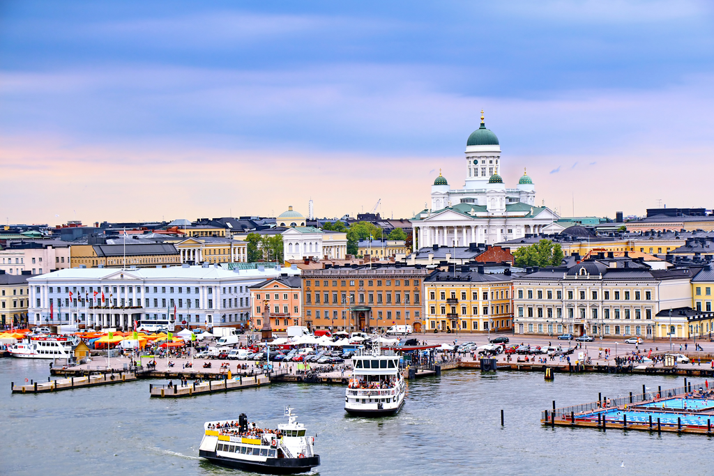 Helsinki cityscape with Helsinki Cathedral and Market Square Finland