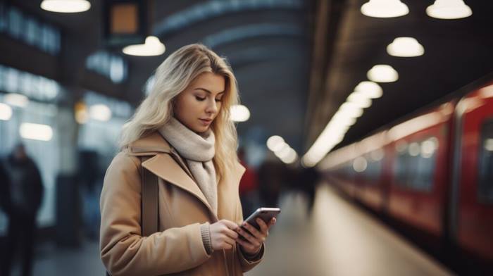 Businesswoman watching her phone