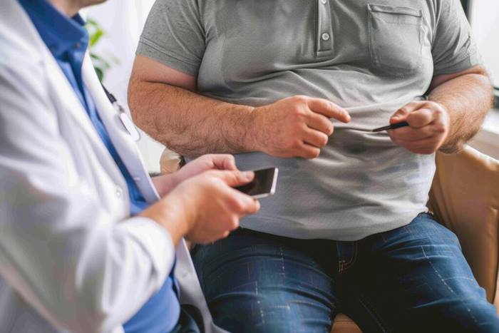 Plus size patient talking with his doctor
