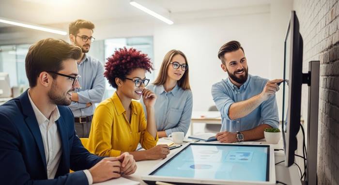 A diverse team of professionals collaborating