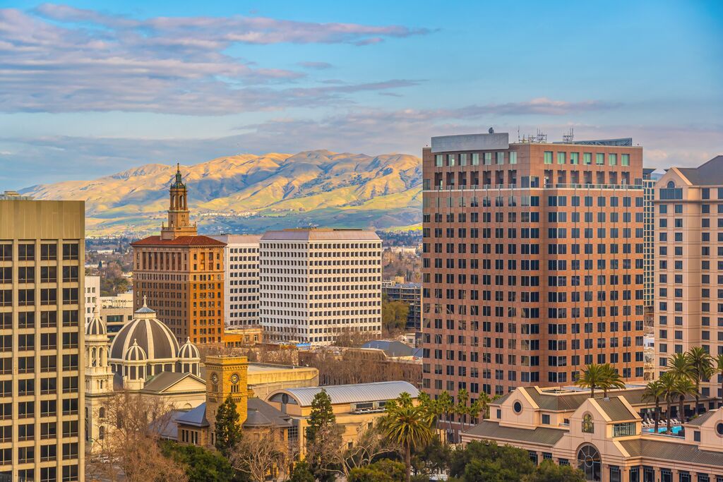 San Jose city skyline cityscape of Silicon Valley in California